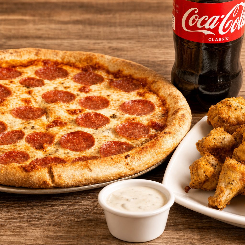 Spec. #2; One 16” Pizza, 10 Wings, & 2 Liter Soda.