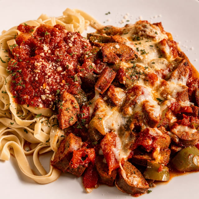 Sausage & Peppers Parmigiana Lunch.