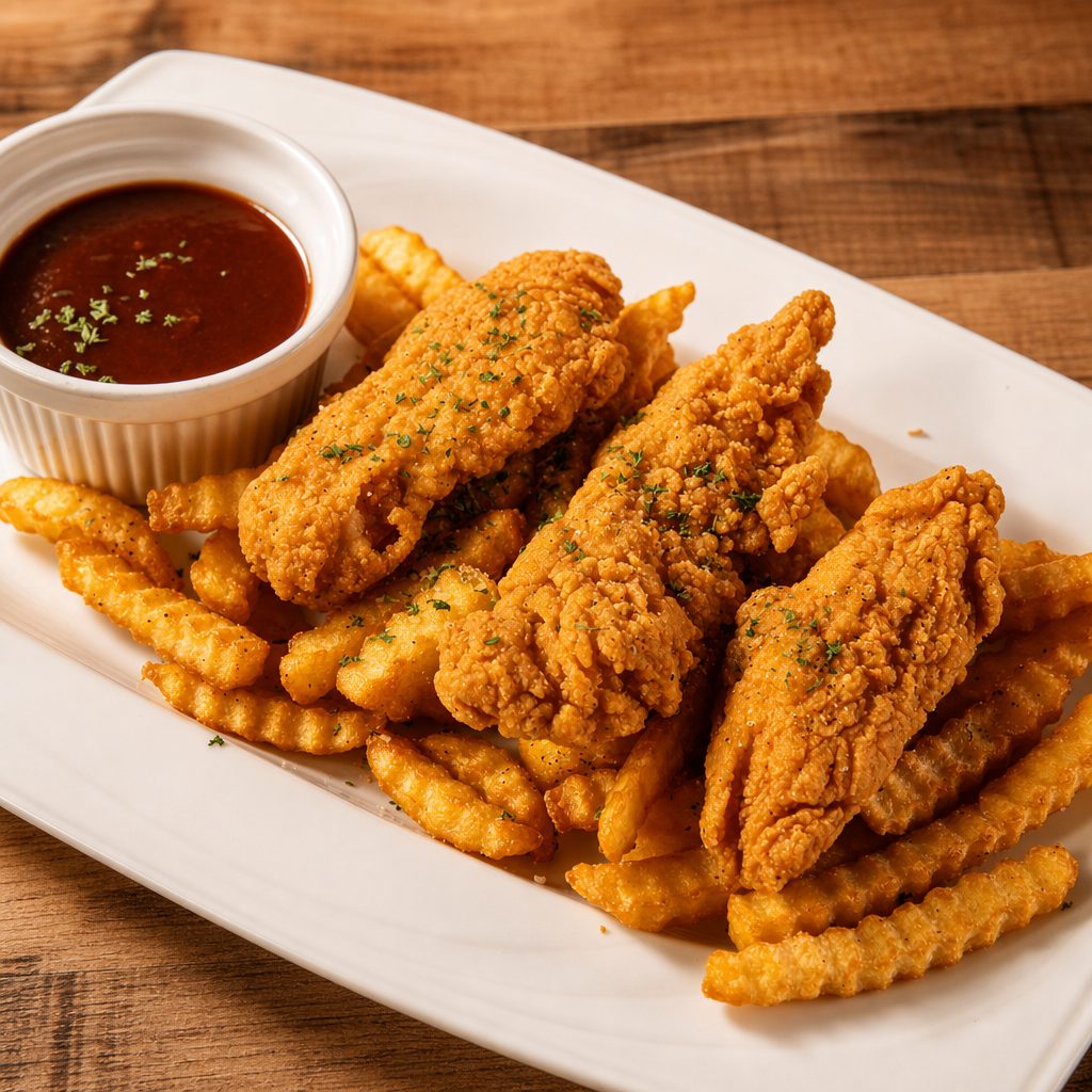 Chicken tenders & french fries.