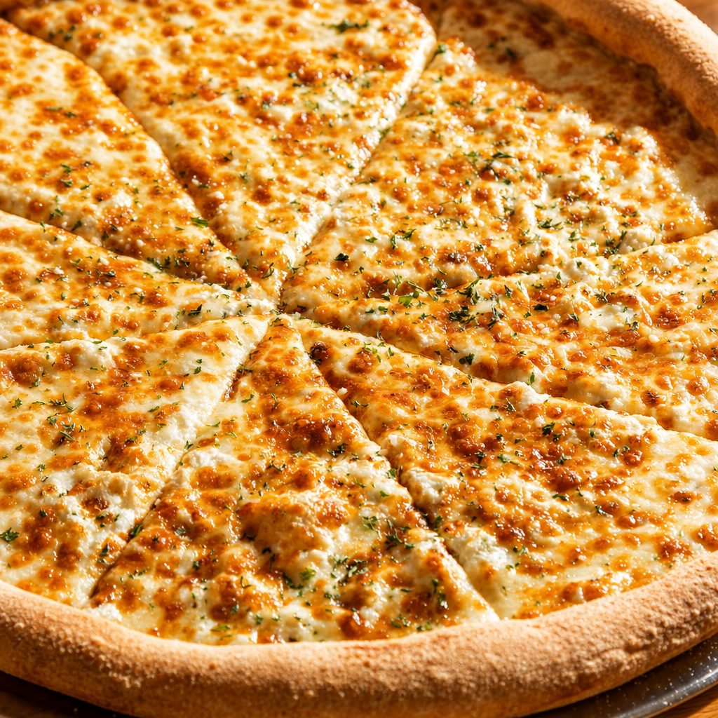 Quattro formaggio pizza slice.