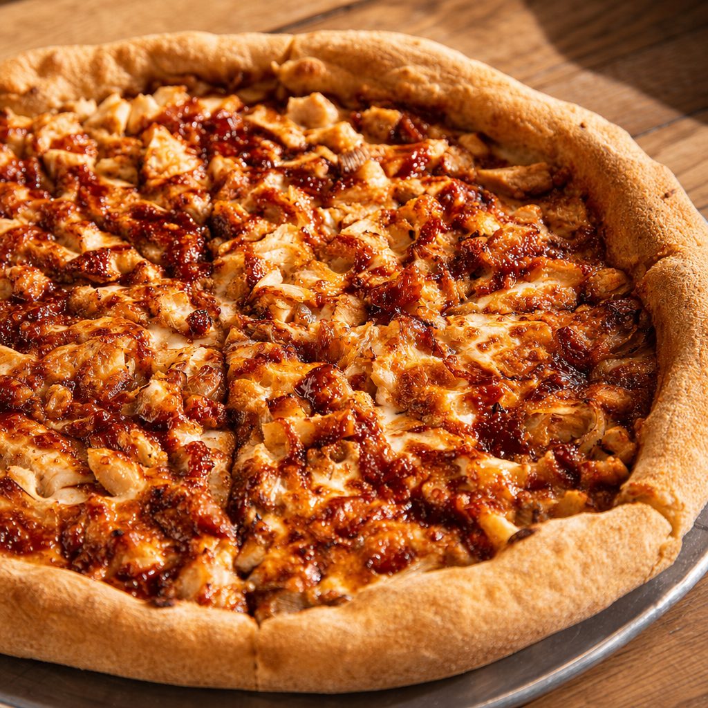 Hawaiian BBQ Chicken Pizza Slice.