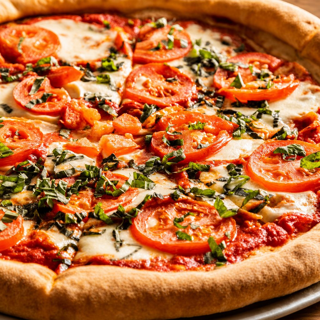 Margherita pizza slice.